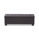 Baxton Studio Roanoke Modern and Contemporary Dark Grey Fabric Upholstered Grid-Tufting Storage Ottoman Bench