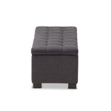 Baxton Studio Roanoke Modern and Contemporary Dark Grey Fabric Upholstered Grid-Tufting Storage Ottoman Bench