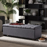 Baxton Studio Roanoke Modern and Contemporary Dark Grey Fabric Upholstered Grid-Tufting Storage Ottoman Bench