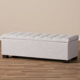 Baxton Studio Roanoke Modern and Contemporary Grayish Beige Fabric Upholstered Grid-Tufting Storage Ottoman Bench