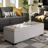 Baxton Studio Roanoke Modern and Contemporary Grayish Beige Fabric Upholstered Grid-Tufting Storage Ottoman Bench