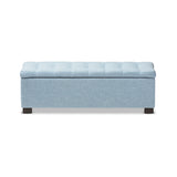 Baxton Studio Roanoke Modern and Contemporary Light Blue Fabric Upholstered Grid-Tufting Storage Ottoman Bench