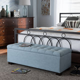 Baxton Studio Roanoke Modern and Contemporary Light Blue Fabric Upholstered Grid-Tufting Storage Ottoman Bench