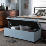 Baxton Studio Roanoke Modern and Contemporary Light Blue Fabric Upholstered Grid-Tufting Storage Ottoman Bench