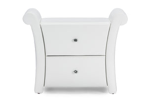 Baxton Studio Victoria Matte White PU Leather 2 Storage Drawers Nightstand Bedside Table