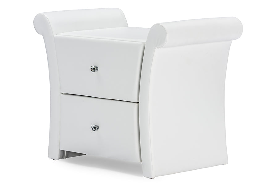 Baxton Studio Victoria Matte White PU Leather 2 Storage Drawers Nightstand Bedside Table