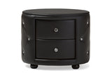 Baxton Studio Davina Hollywood Glamour Style Oval 2-drawer Black Faux Leather Upholstered Nightstand