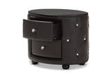 Baxton Studio Davina Hollywood Glamour Style Oval 2-drawer Black Faux Leather Upholstered Nightstand