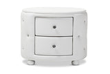 Davina Hollywood Glamour Style Oval 2-Drawer Faux Leather Nightstand