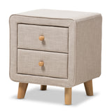 Baxton Studio Jonesy Mid-Century Beige Linen Upholstered 2-Drawer Nightstand