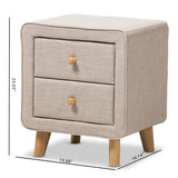 Baxton Studio Jonesy Mid-Century Beige Linen Upholstered 2-Drawer Nightstand