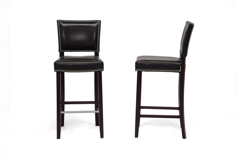 Baxton Studio Aries Black Modern Bar Stool with Nail Head Trim (Set of 2)