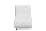 Pease Contemporary White Faux Leather Upholstered Crystal Button Tufted Chaise Lounge