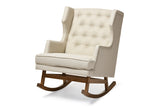 Baxton Studio Iona Mid-century Retro Modern Light Beige Fabric Upholstered Button-tufted Wingback Rocking Chair