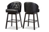 Baxton Studio Avril Modern and Contemporary Black Faux Leather Tufted Swivel Barstool with Nail heads Trim (Set of 2)