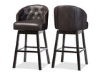 Baxton Studio Avril Modern and Contemporary Brown Faux Leather Tufted Swivel Barstool with Nail heads Trim (Set of 2)