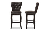 Baxton Studio Leonice Modern and Contemporary Dark Brown Faux Leather Upholstered Button-tufted 29-Inch Swivel Bar Stool (Set of 2)