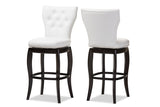 Baxton Studio Leonice Modern and Contemporary White Faux Leather Upholstered Button-tufted 29-Inch Swivel Bar Stool (Set of 2)