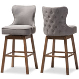 Gradisca Modern Contemporary Brown Wood Fabric Button Tufted Upholstered Swivel Barstool