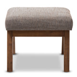 Baxton Studio Aberdeen Mid-Century Modern Walnut Wood Finishing and Gravel Fabric Upholstered Ottoman