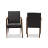 Baxton Studio Andrea Mid-Century Modern Dark Grey Upholstered Wooden Armchair (Set of 2)