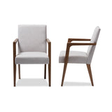 Baxton Studio Andrea Mid-Century Modern Greyish Beige Upholstered Wooden Armchair (Set of 2)