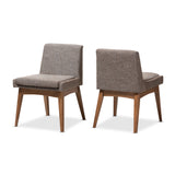Nexus Mid-Century Modern Walnut Wood Finishing and Gravel Fabric Upholstered Dining Side Chair (Set of 2)