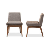 Baxton Studio Nexus Mid-Century Modern Walnut Wood Finishing and Gravel Fabric Upholstered Dining Side Chair (Set of 2)