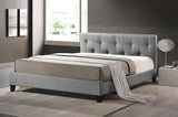 Annette Gray Linen Modern Bed with Upholstered Headboard - Queen Size
