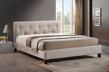 Annette Light Beige Linen Modern Bed with Upholstered Headboard - Full Size