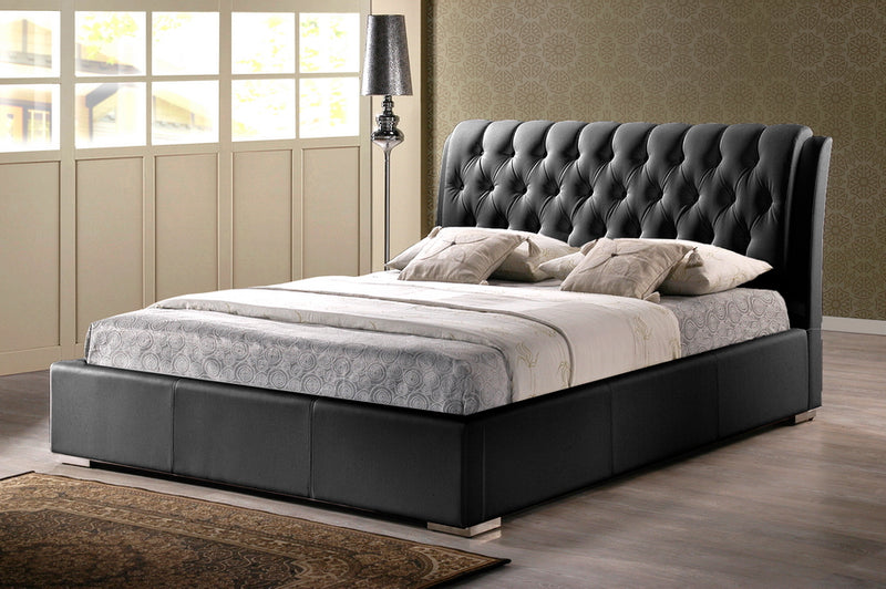 Bianca Black Modern Bed with Tufted Headboard Queen Size