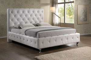 Baxton Studio Stella Crystal Tufted White Modern Bed with Upholstered Headboard - King Size