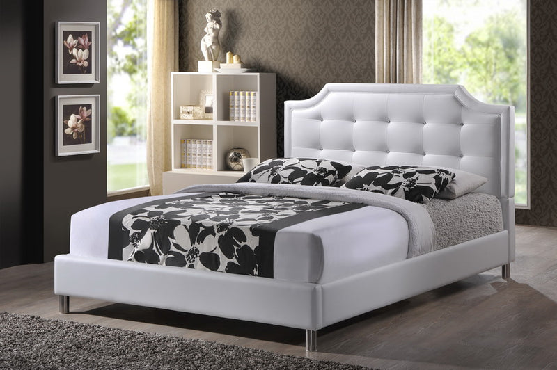 Carlotta White Modern Bed with Upholstered Headboard King Size