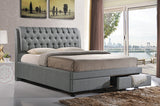 Baxton Studio Ainge Contemporary Button-Tufted Grey Fabric Upholstered Storage King-Size Bed with 2-drawer
