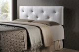 Dalini Modern and Contemporary Queen White Faux Leather Headboard with Faux Crystal Buttons