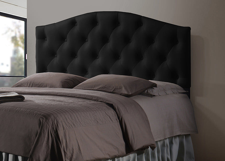 Baxton Studio Myra Modern and Contemporary Full Size Black Faux Leather Upholstered Button-tufted Scalloped Headboard