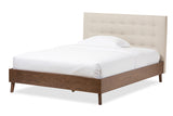 Baxton Studio Alinia Mid-century Retro Modern Light Beige Fabric Upholstered Walnut Wood Full Size Platform Bed