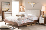 Baxton Studio Alinia Mid-century Retro Modern Light Beige Fabric Upholstered Walnut Wood Full Size Platform Bed