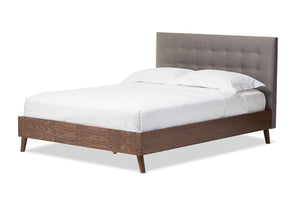 Baxton Studio Alinia Mid-century Retro Modern Grey Fabric Upholstered Walnut Wood Full Size Platform Bed