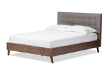 Baxton Studio Alinia Mid-century Retro Modern Grey Fabric Upholstered Walnut Wood Queen Size Platform Bed