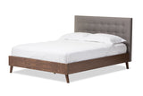 Alinia Mid-Century Retro Modern Upholstered Walnut Wood Full Size Bed