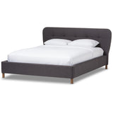 Baxton Studio Germaine Mid-Century Modern Dark Grey Fabric Queen Size Grid-Tufting Platform Bed