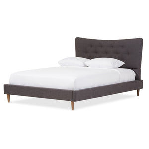 Baxton Studio Hannah Mid-Century Modern Dark Grey Fabric King Size Platform Bed