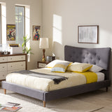 Baxton Studio Hannah Mid-Century Modern Dark Grey Fabric King Size Platform Bed