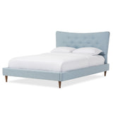 Baxton Studio Hannah Mid-Century Modern Sky Blue Fabric Queen Size Platform Bed