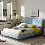 Baxton Studio Hannah Mid-Century Modern Sky Blue Fabric Queen Size Platform Bed