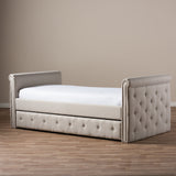 Baxton Studio Swamson Modern and Contemporary Beige Fabric Tufted Twin Size Daybed with Roll-out Trundle Guest Bed 