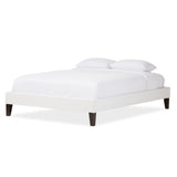 Baxton Studio Lancashire Modern and Contemporary White Faux Leather Upholstered King Size Bed Frame with Tapered Legs 