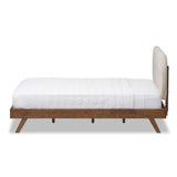 Baxton Studio Penelope Mid-Century Modern Solid Walnut Wood Light Beige Fabric Upholstered King Size Platform Bed