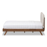 Baxton Studio Penelope Mid-Century Modern Solid Walnut Wood Light Beige Fabric Upholstered Full Size Platform Bed